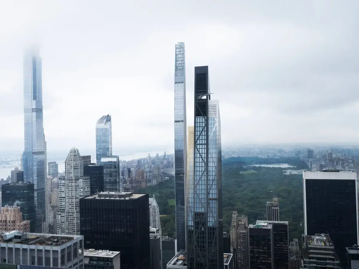 Billionaires' Row towers in fog above Central Park